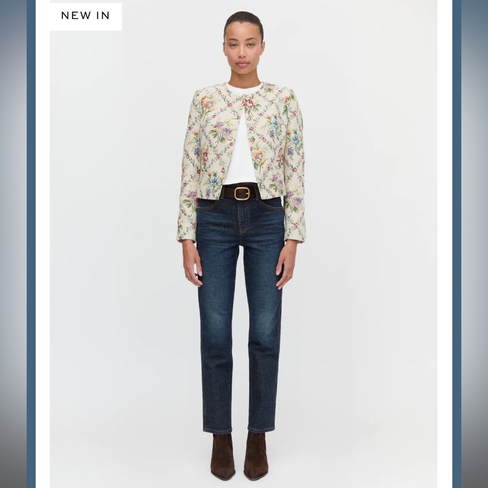 Hill House Home The Virginia Jacket in Tapestry Trellis Brocade Cream Pink Multi - Picture 5 of 8